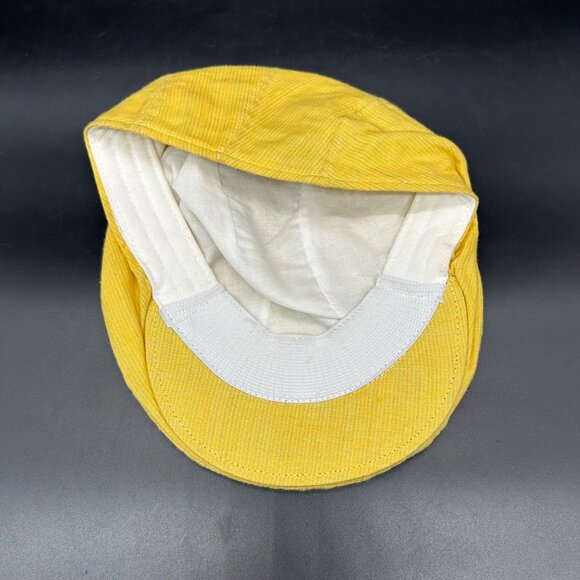 Yellow Hat Flat Cap Newsboy Cabbie Dobbs USA Yellow Gray Stripe Irish Linen L/XL - Picture 6 of 9